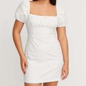 Zara White Eyelet Puff Sleeve Mini Dress